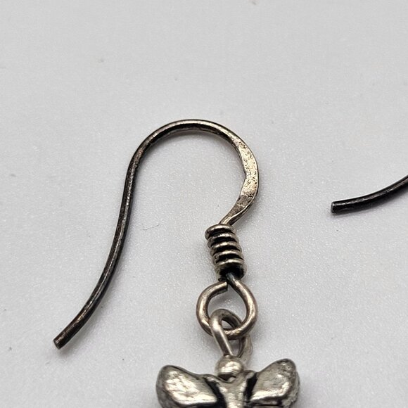 VTG Sterling Silver Butterfly Dangle Drop Earrings Dainty Purple AB style bead - Picture 2 of 8